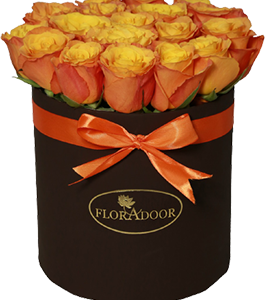 A flower box of orange roses