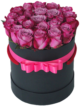 A flower box of purple roses