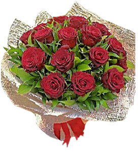 A flower bouquet of red roses