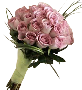 A flower bouquet of purple roses