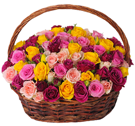 A gift basket of small spray roses