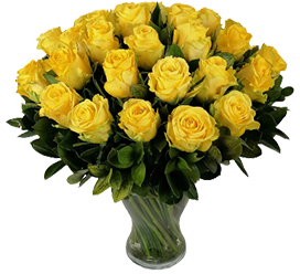 A flower vase of yellow roses